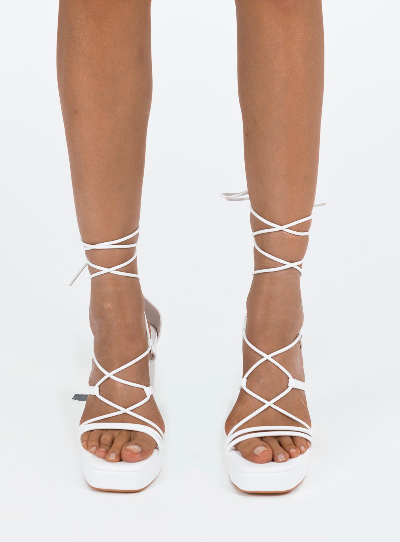 Clover White Strap Heeled Sandals | PrettyLittleThing USA
